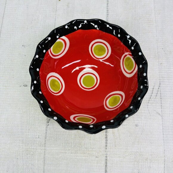 Mud Pie CHRISTMAS STRIPES Red Green Circle Wavy Lines Ruffle Ceramic Dip Bowl - Picture 6 of 16